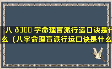 八 🐘 字命理盲派行运口诀是什么（八字命理盲派行运口诀是什么意思）